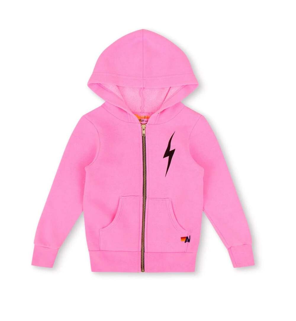 Aviator Nation Bolt Print Zip Hoodie in Neon Pink Kid's Size 12